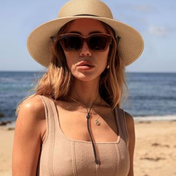 Wide Brim Straw Sun Hat UPF Foldable Beach Summer Boho Chic  display picture 1